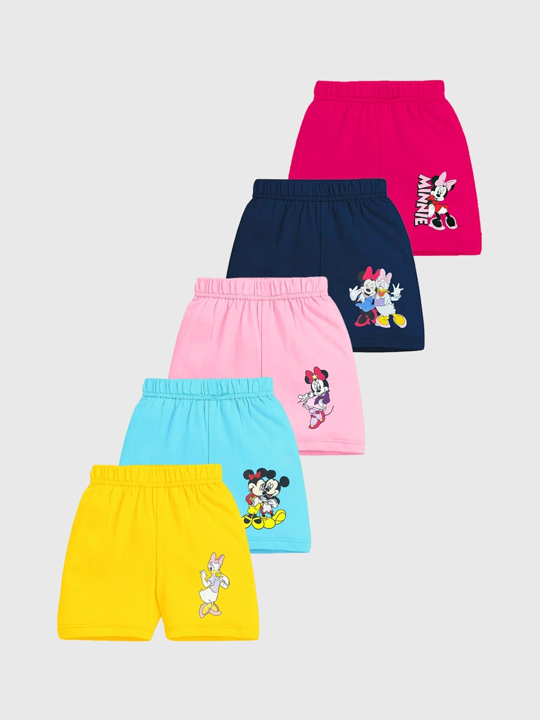 

KUCHIPOO Infant Girls Pack Of 5 Mid-Rise Minnie & Daisy Printed Shorts, Pink