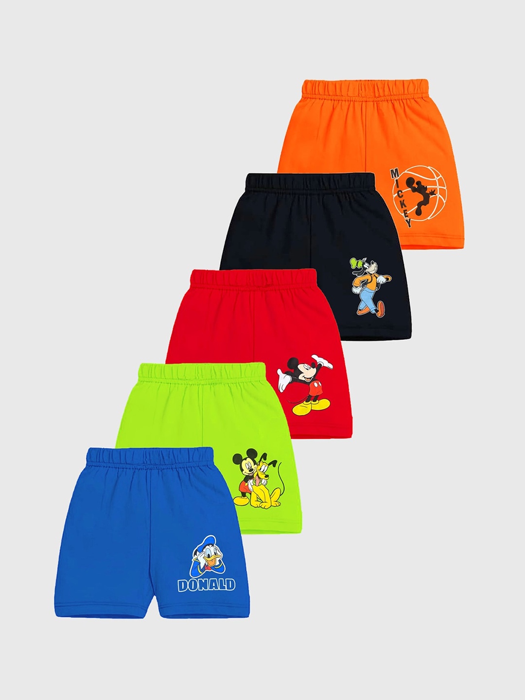 

KUCHIPOO Infant Boys Pack Of 5 Mid-Rise Mickey & Friends Printed Shorts, Red