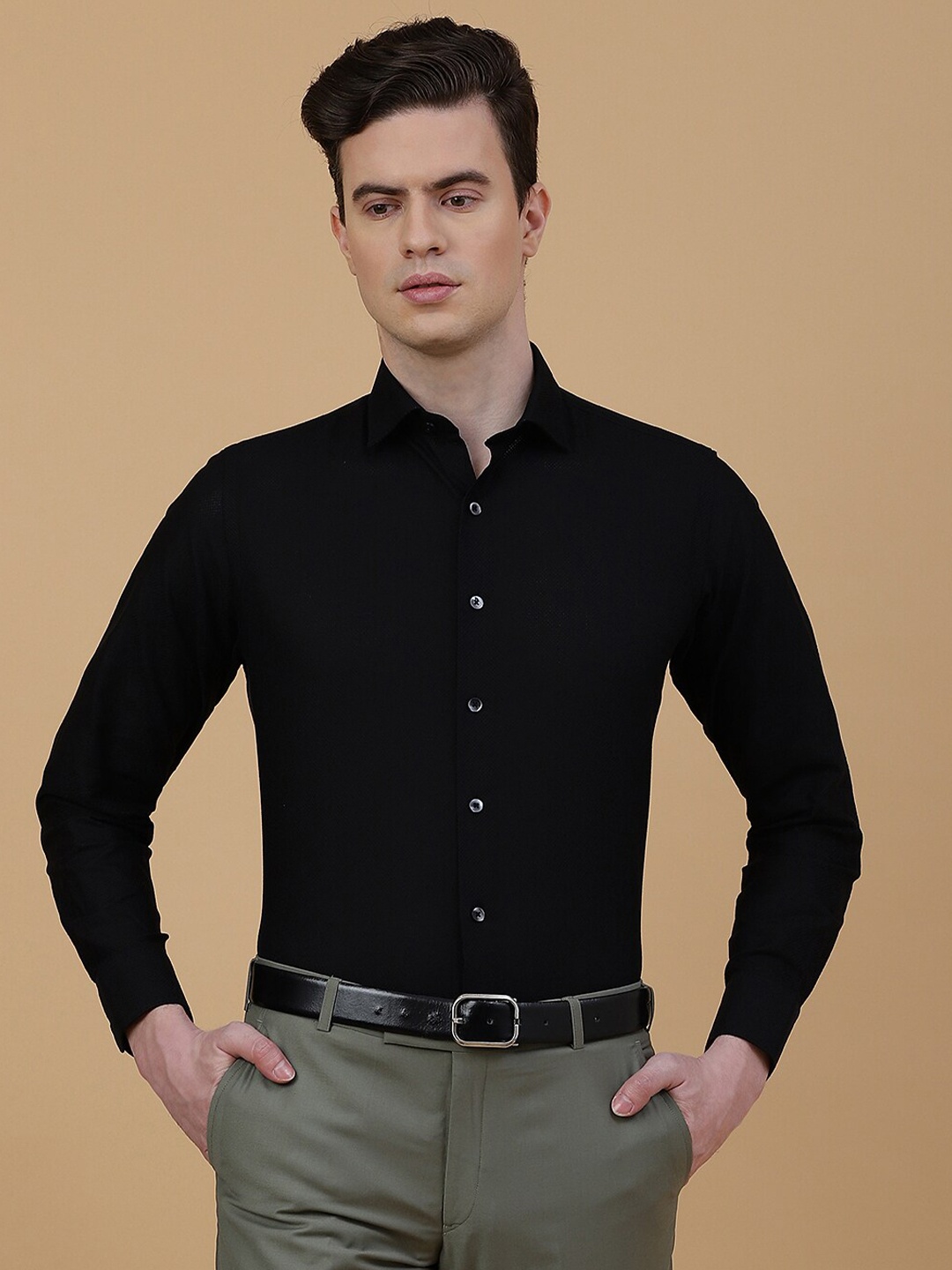 

METAL Slim Fit Cotton Formal Shirt, Black