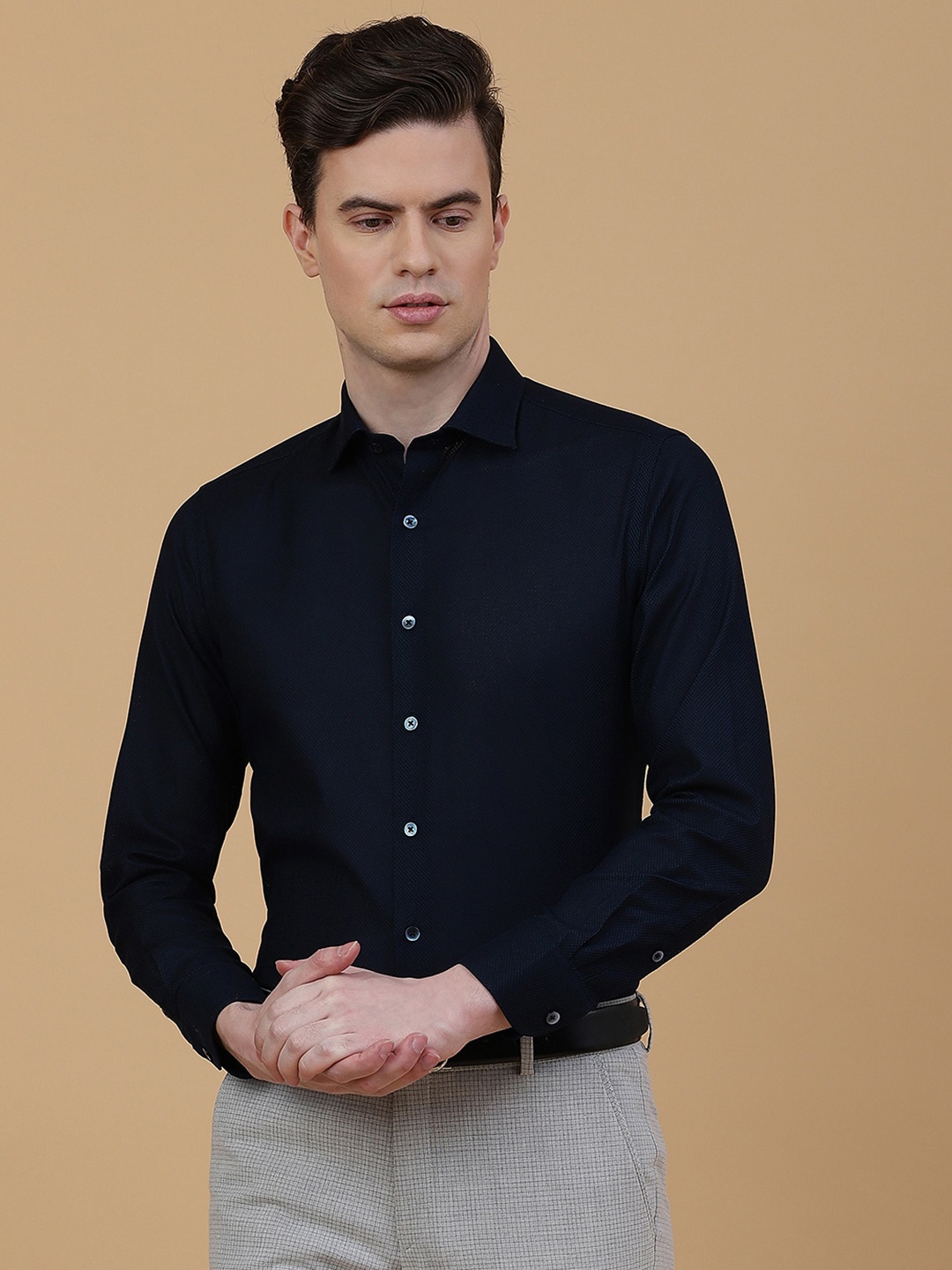 

METAL Slim Fit Cotton Formal Shirt, Navy blue