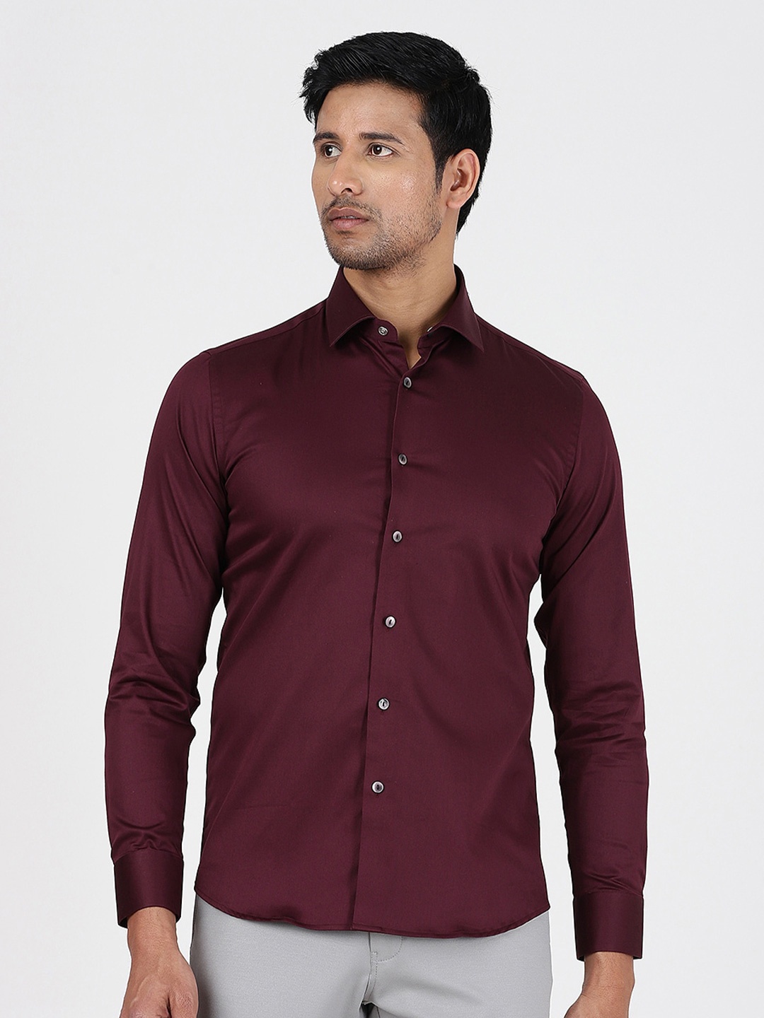 

WYRE Slim Fit Opaque Cotton Shirt, Maroon