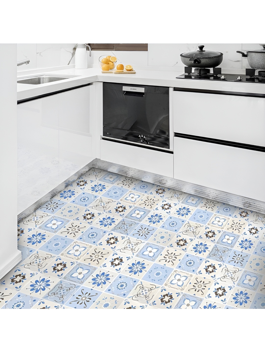 

Asian royal Blue & Beige Floral Pattern Waterproof Self-Adhesive Floor Wallpaper