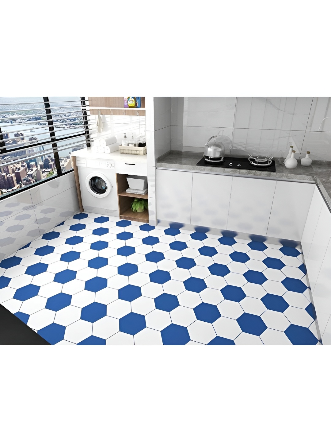 

Asian royal White & Blue Printed Self Adhesive Wall Sticker