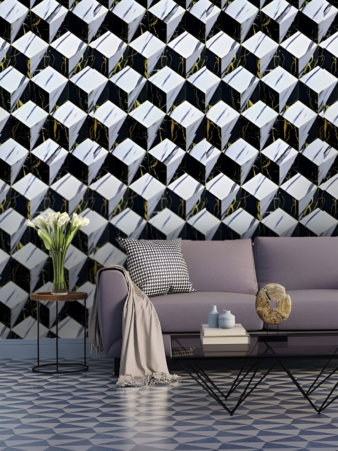 

Asian royal White & Black Printed Self Adhesive Wall Sticker