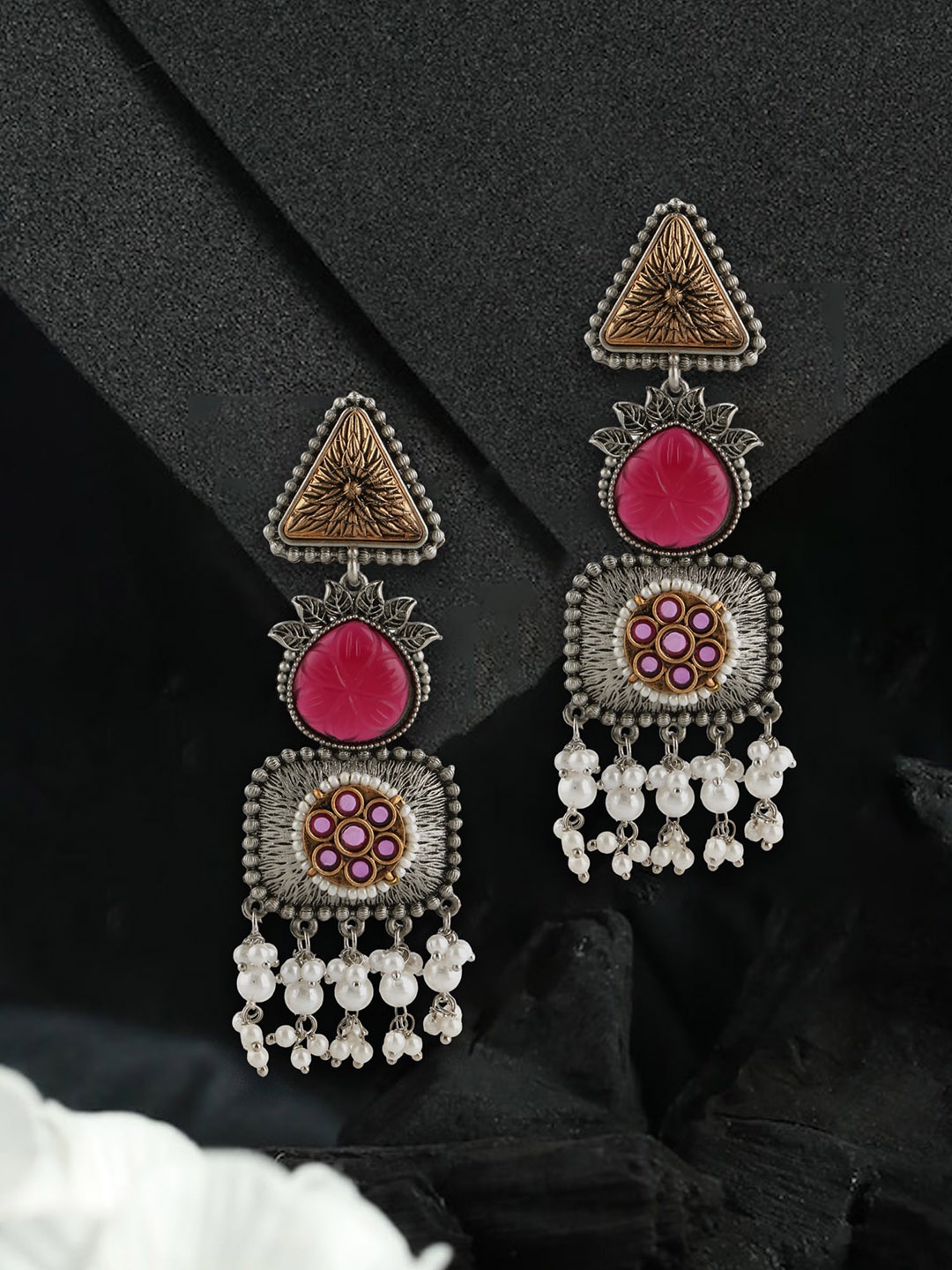 

Adwitiya Collection Silver-Plated Geometric Classic Drop Earrings