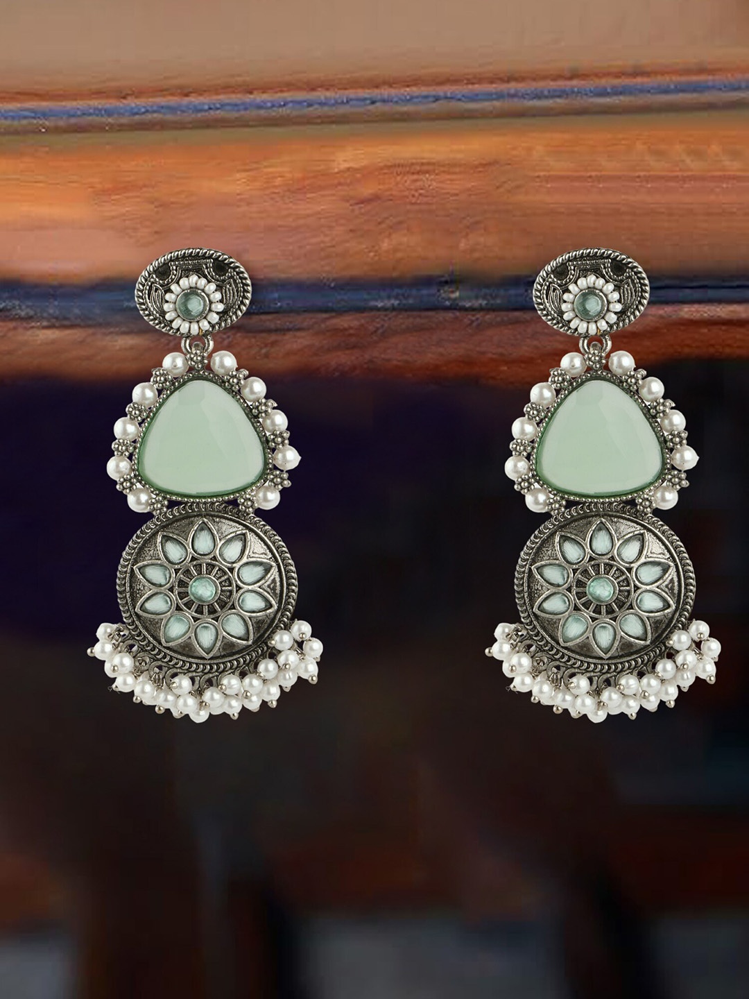 

Adwitiya Collection Silver-Plated Oxidized Floral Drop Earrings