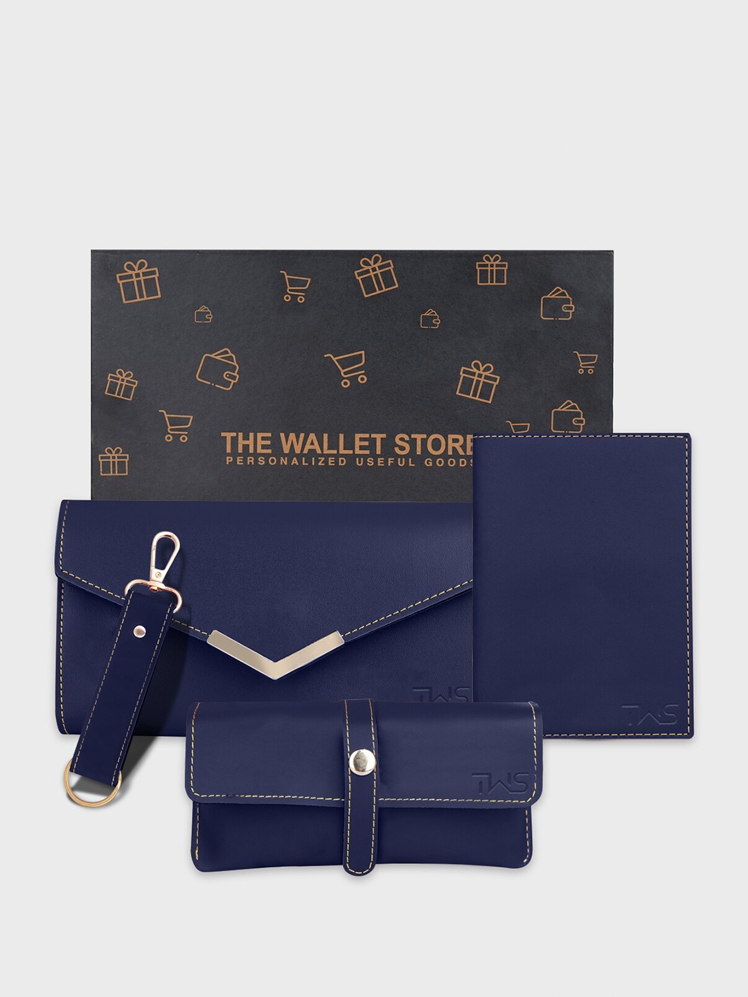 

The Wallet Store Men Leather Accessory Gift Set, Blue