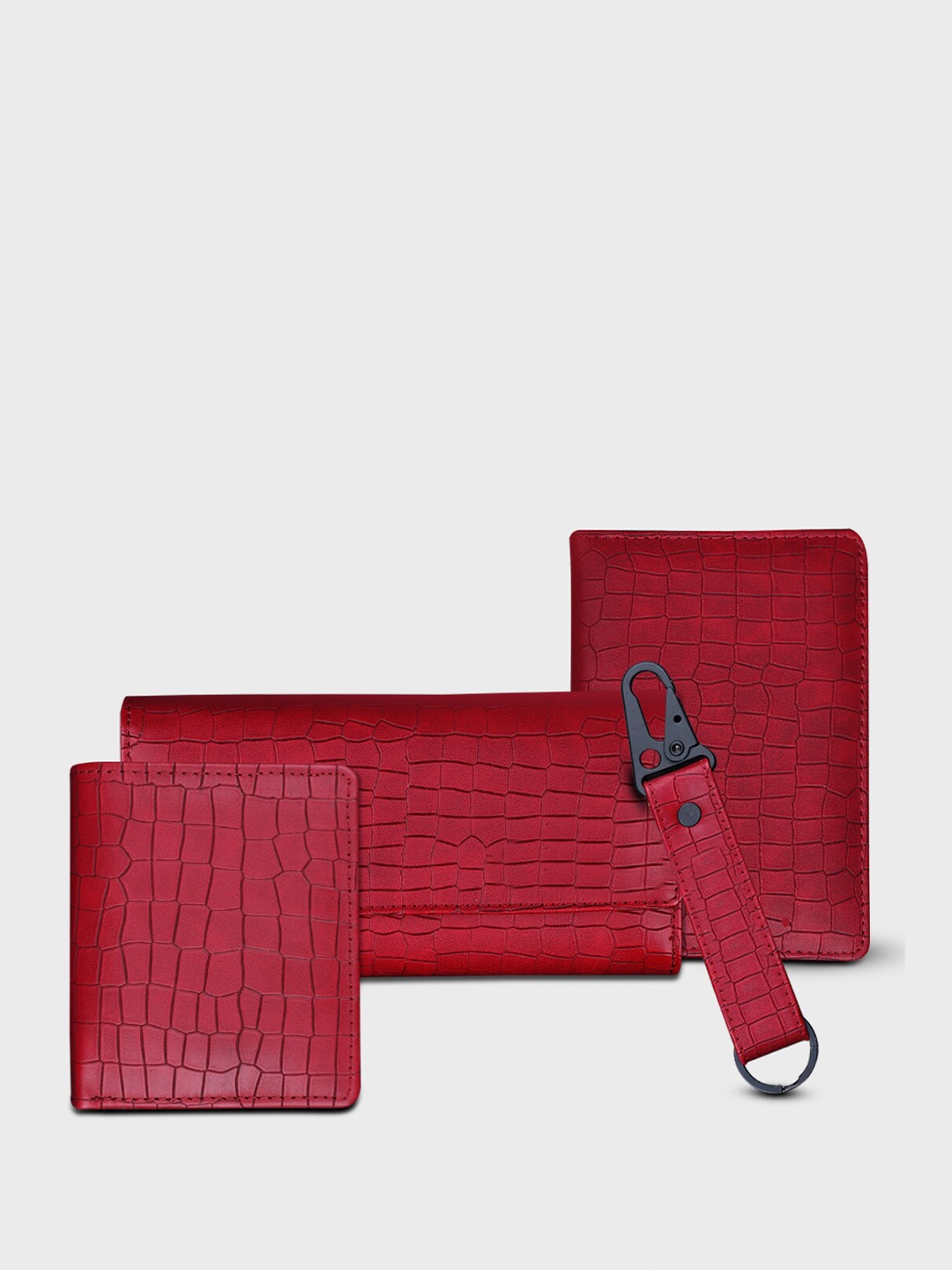 

The Wallet Store Women Textured Leather Accessory Gift Set, Red