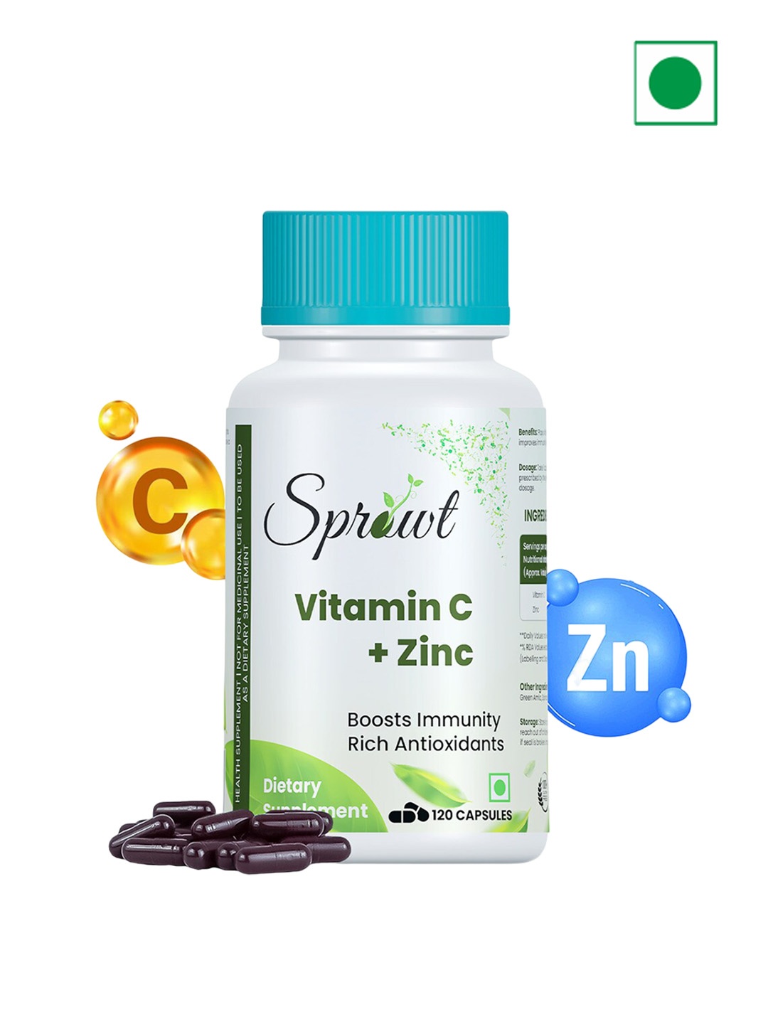 

Sprowt Plant Based Vitamin C & Zinc Immunity Capsules - 120 Capsules, White