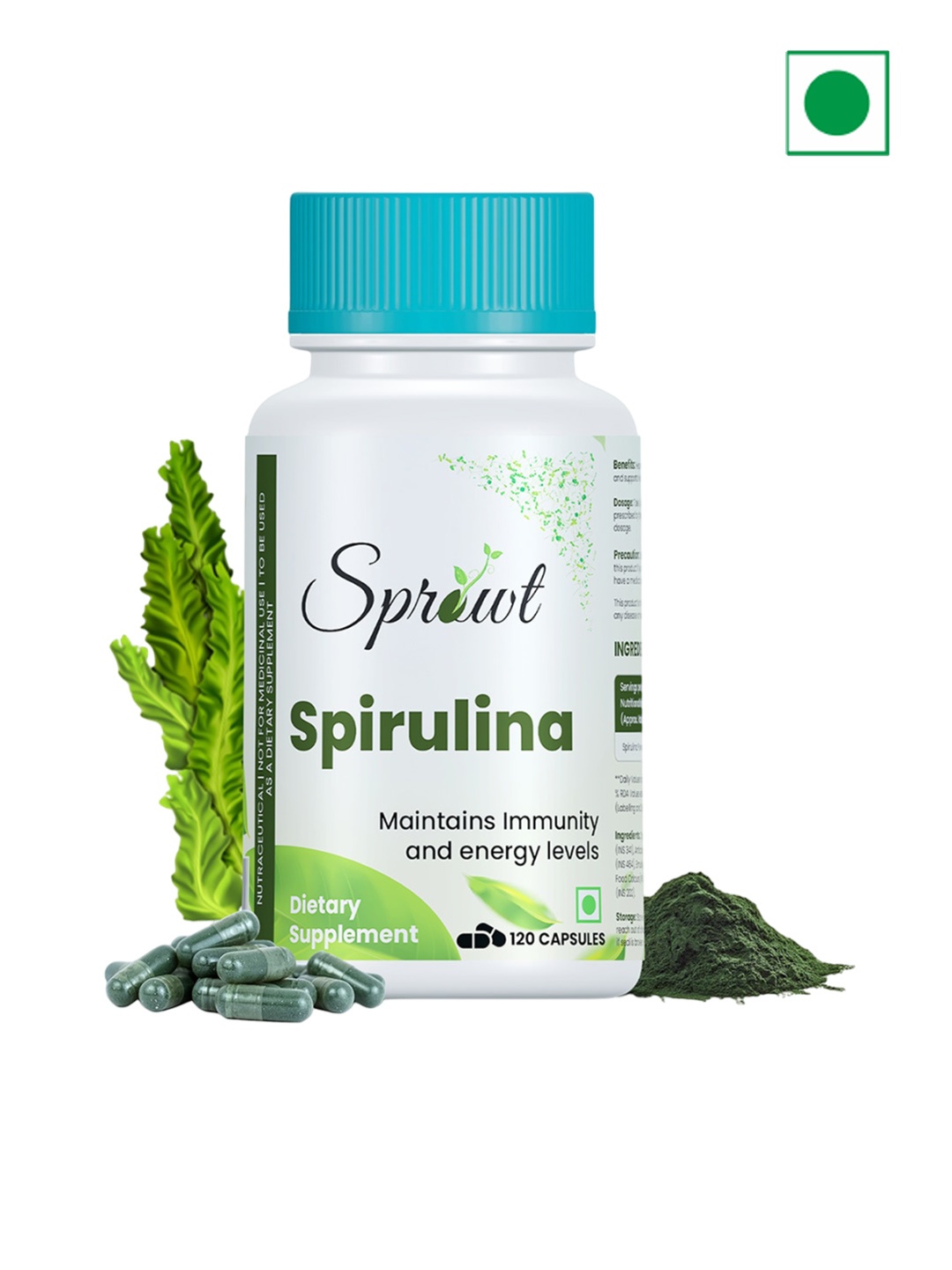 

Sprowt Spirulina Capsules - 120 Capsules, Blue