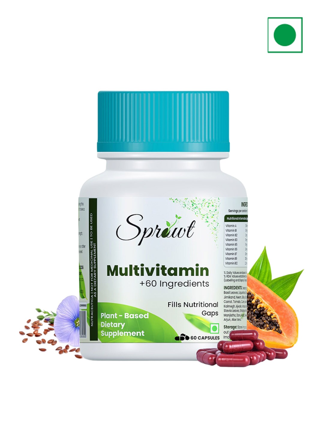 

Sprowt Plant Based Multivitamin +60 Ingredients Capsules - 60 Capsules, White