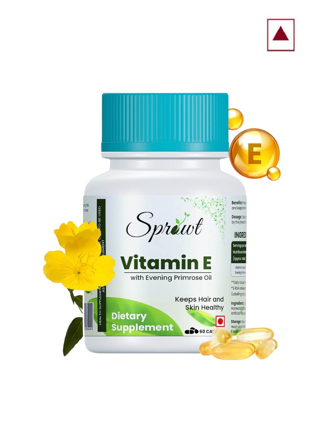 

Sprowt Vitamin E with Evening Primrose Oil Capsules - 60 Capsules, White