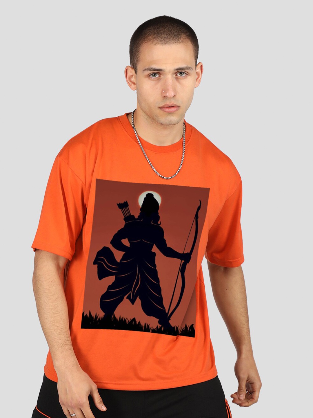 

CHKOKKO Graphic Printed Round Neck Cotton Oversized T-shirt, Orange