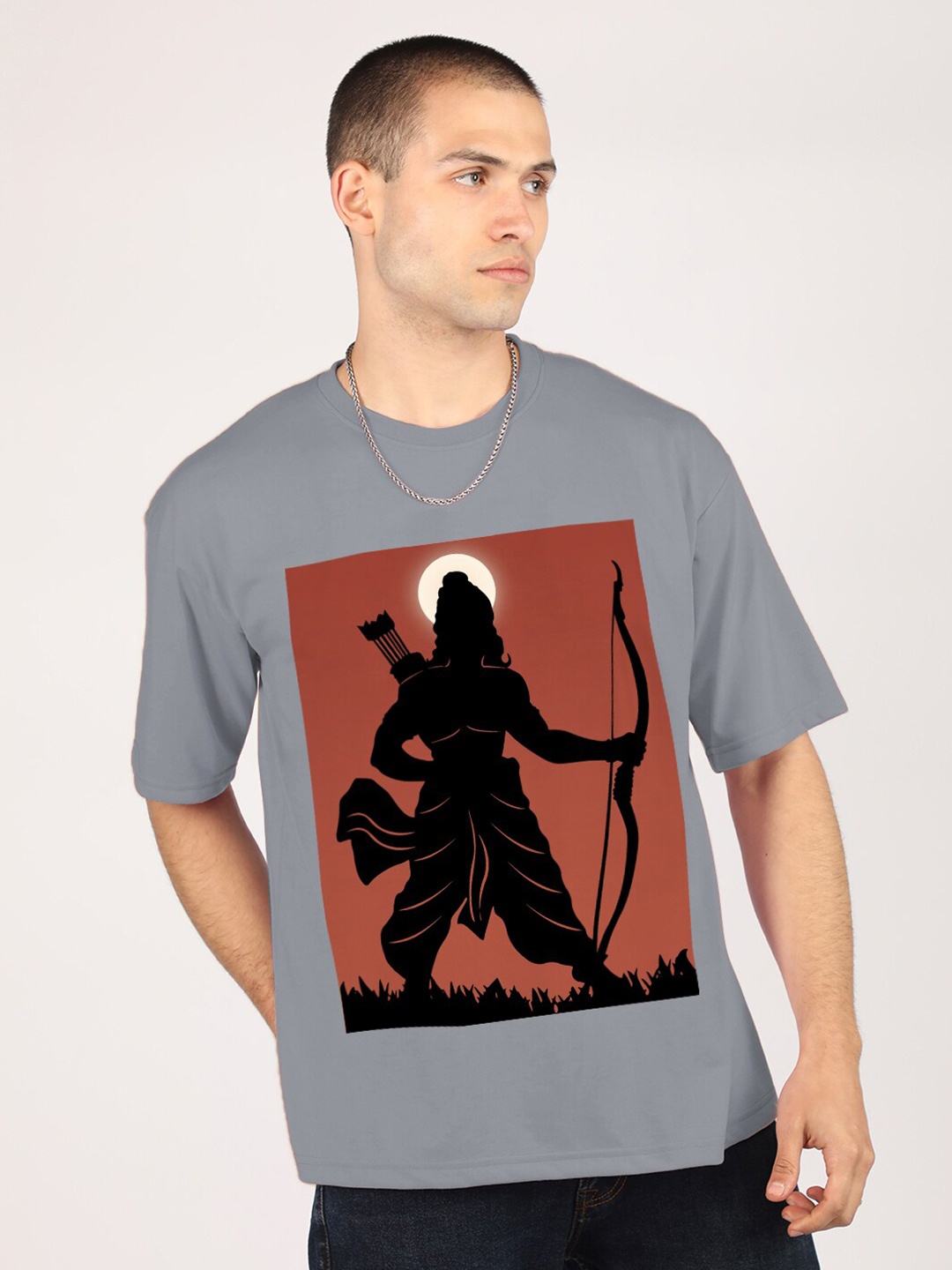 

CHKOKKO Oversized Graphic Printed Cotton T-shirt, Grey