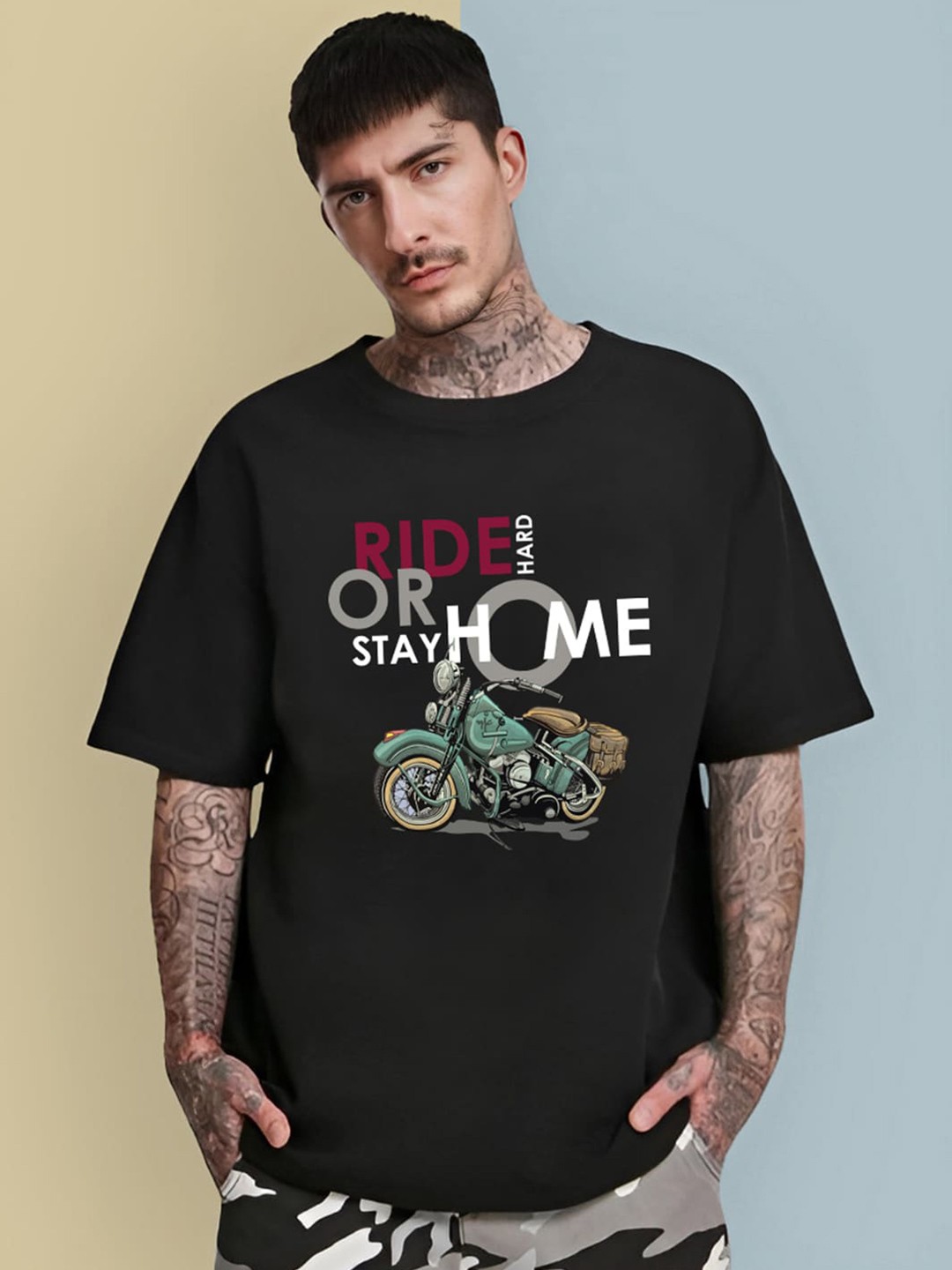 

CHKOKKO Oversized Typography Printed Cotton T-shirt, Black