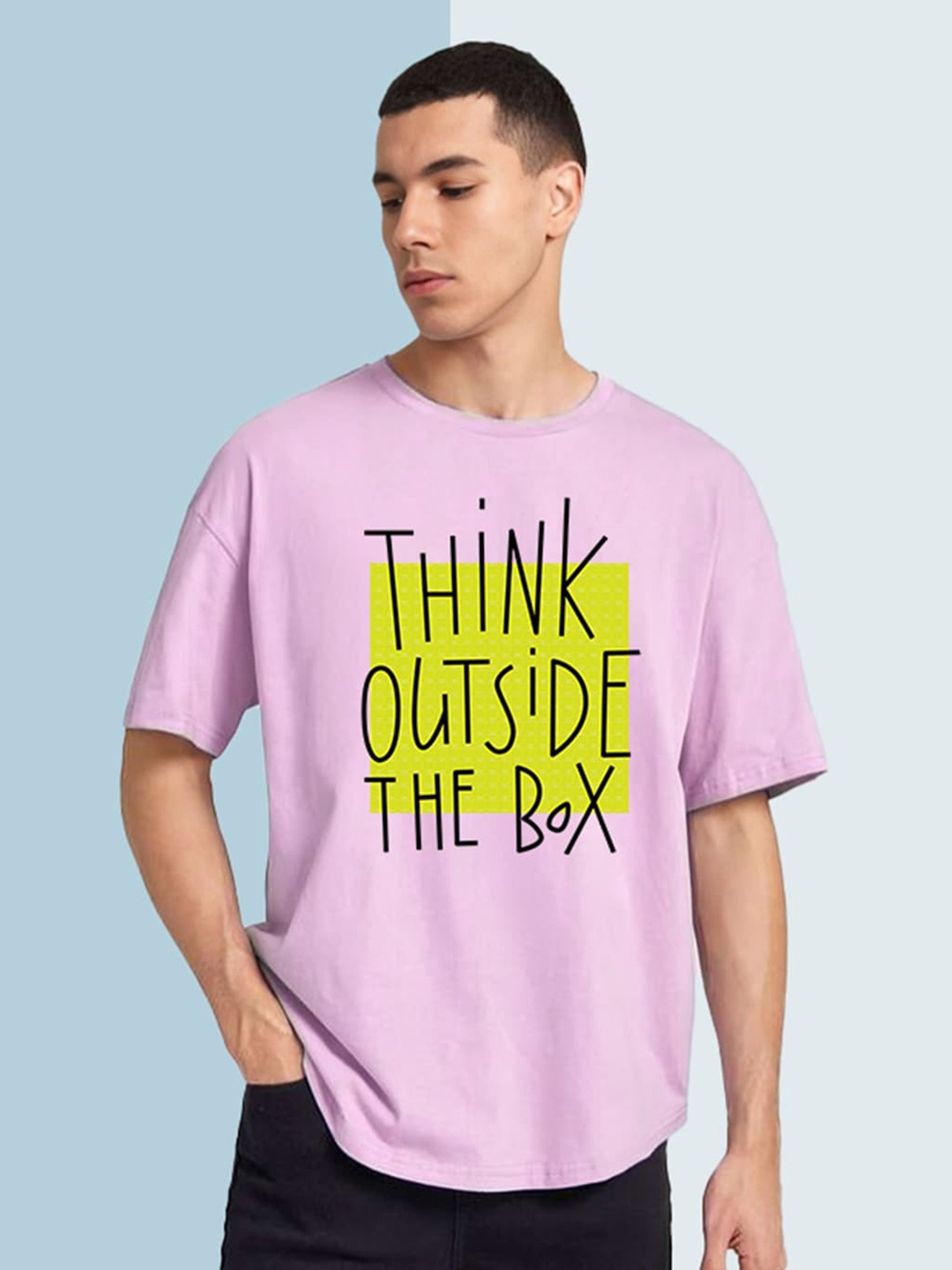 

CHKOKKO Oversized Typography Printed Drop-Shoulder Sleeves Cotton T-shirt, Lavender