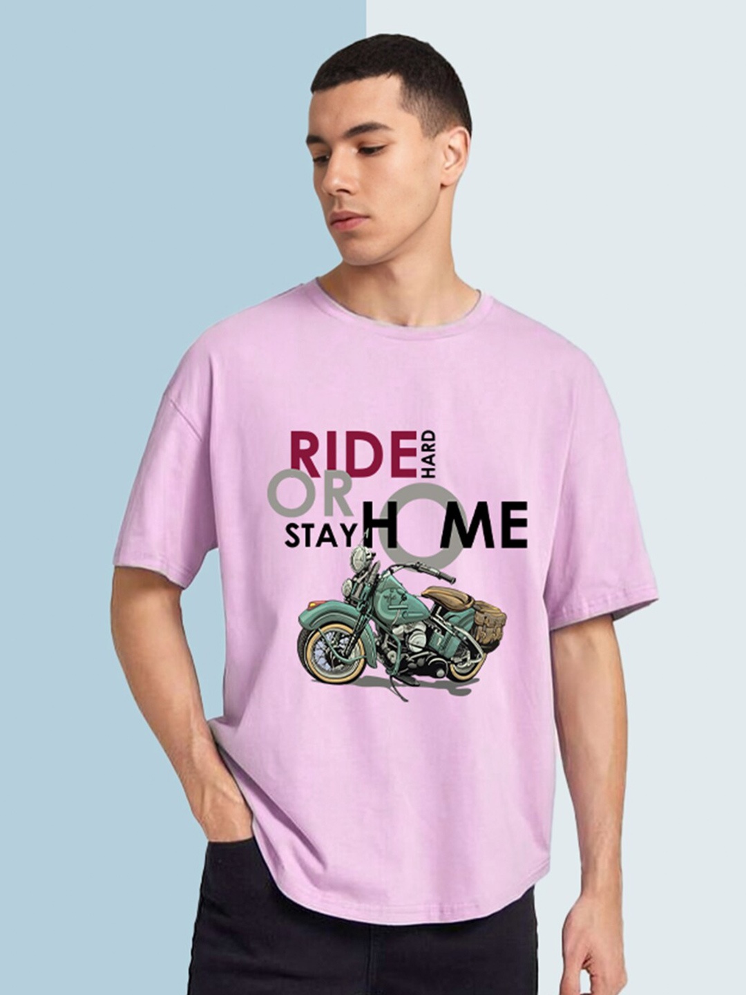 

CHKOKKO Oversized Typography Printed Drop-Shoulder Sleeves Cotton T-shirt, Lavender