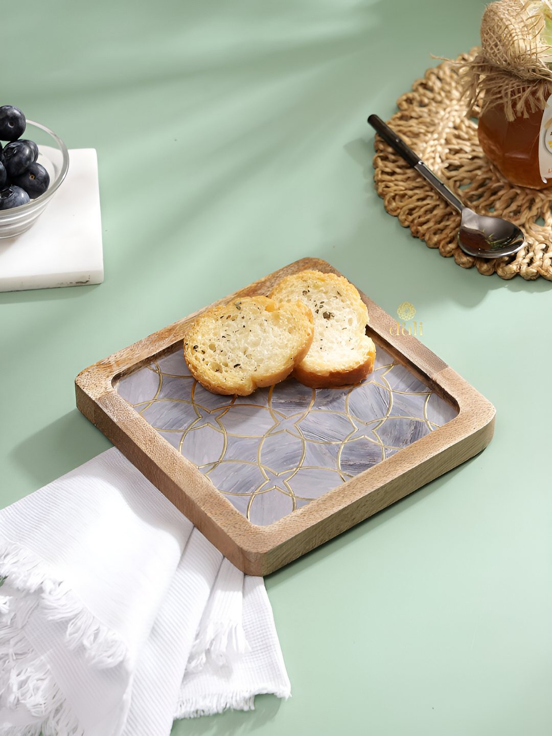 

DULI Brown & Purple Printed Mango Wood Enamel Coated Square Serving Tray