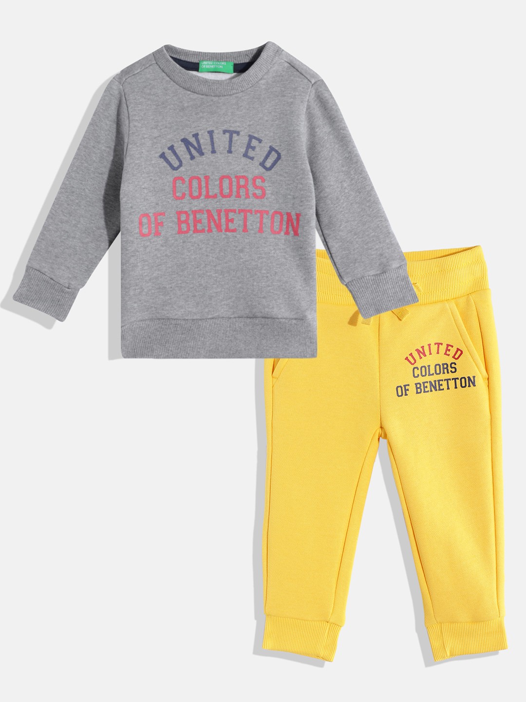 

United Colors of Benetton Boys Pack Of 2 Printed Sweatshirts & Joggers, Grey