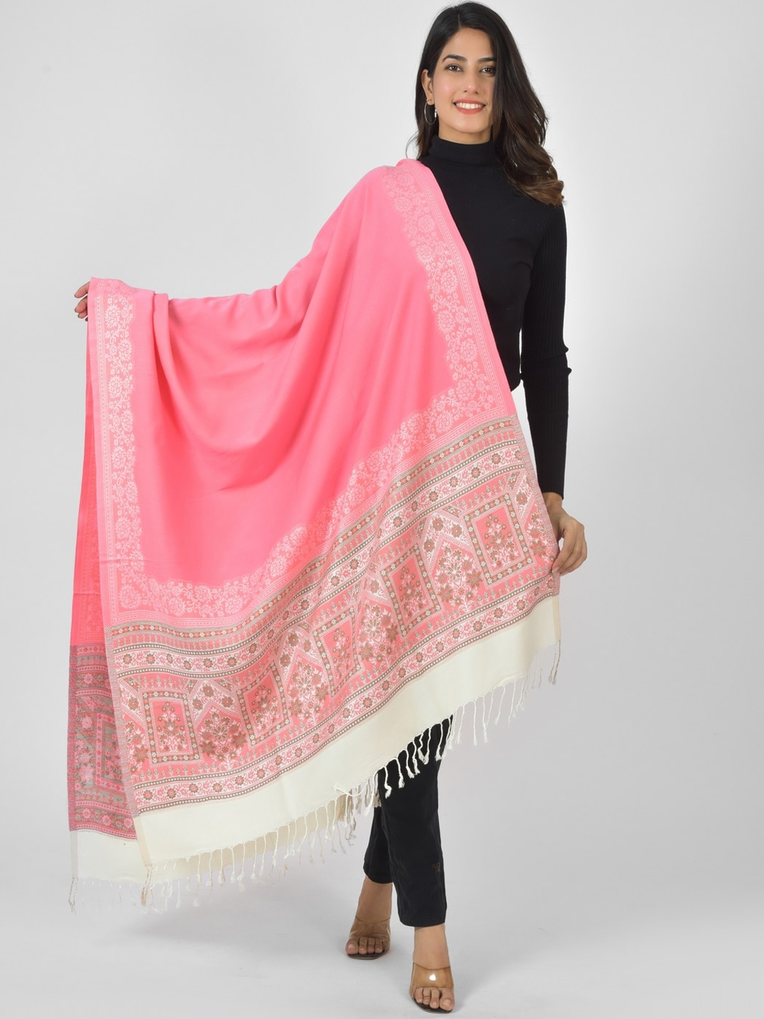 

BAISA Unisex Woven Design Pashmina Wool Shawl, Pink