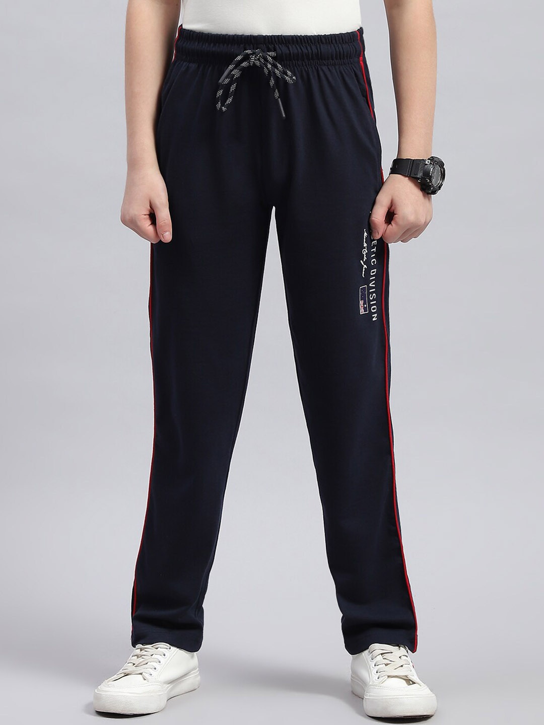 

Monte Carlo Boys Contrast Piping Detail Cotton Track Pants, Navy blue