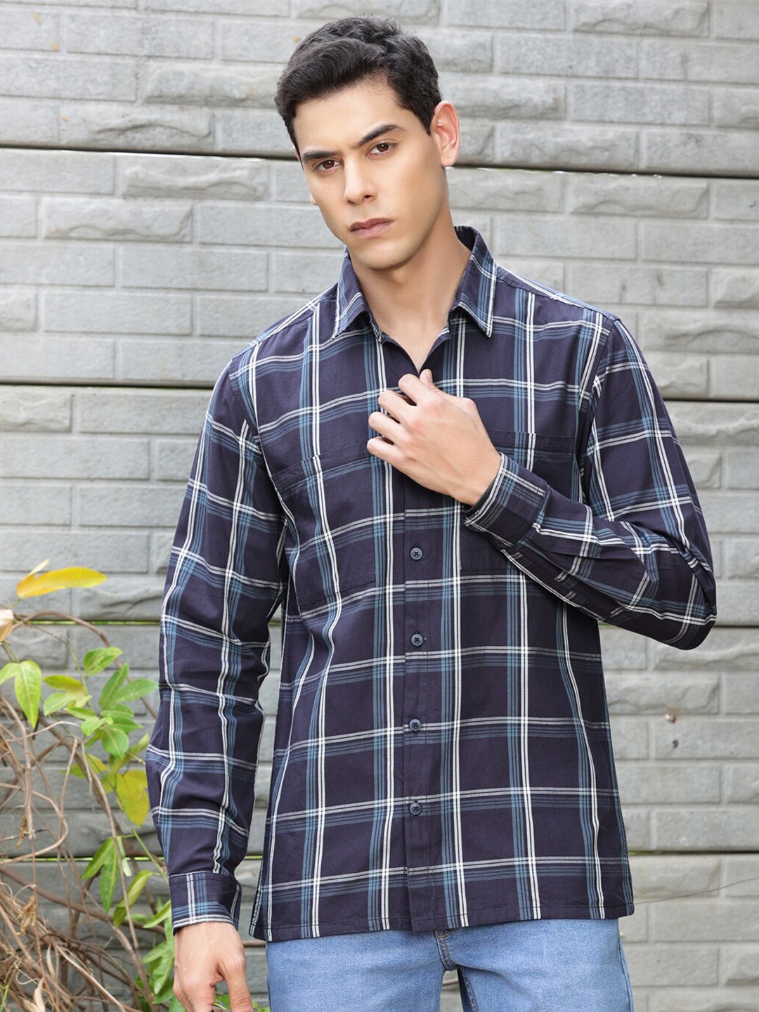 

Thomas Scott Premium Checked Pure Cotton Casual Shirt, Navy blue
