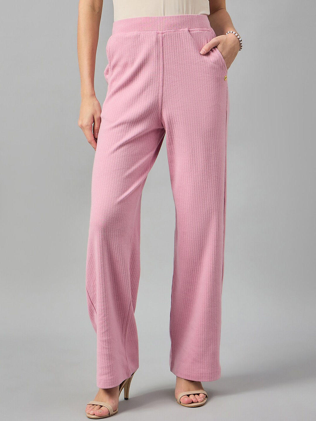 

FEMEA Women Mid-Rise Flared Trousers, Pink