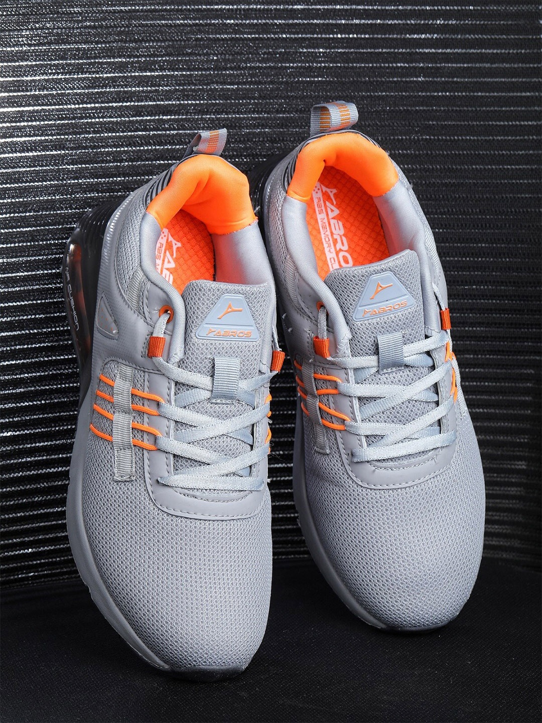 

ABROS Men Textured Lace-Up Running Shoes, Grey