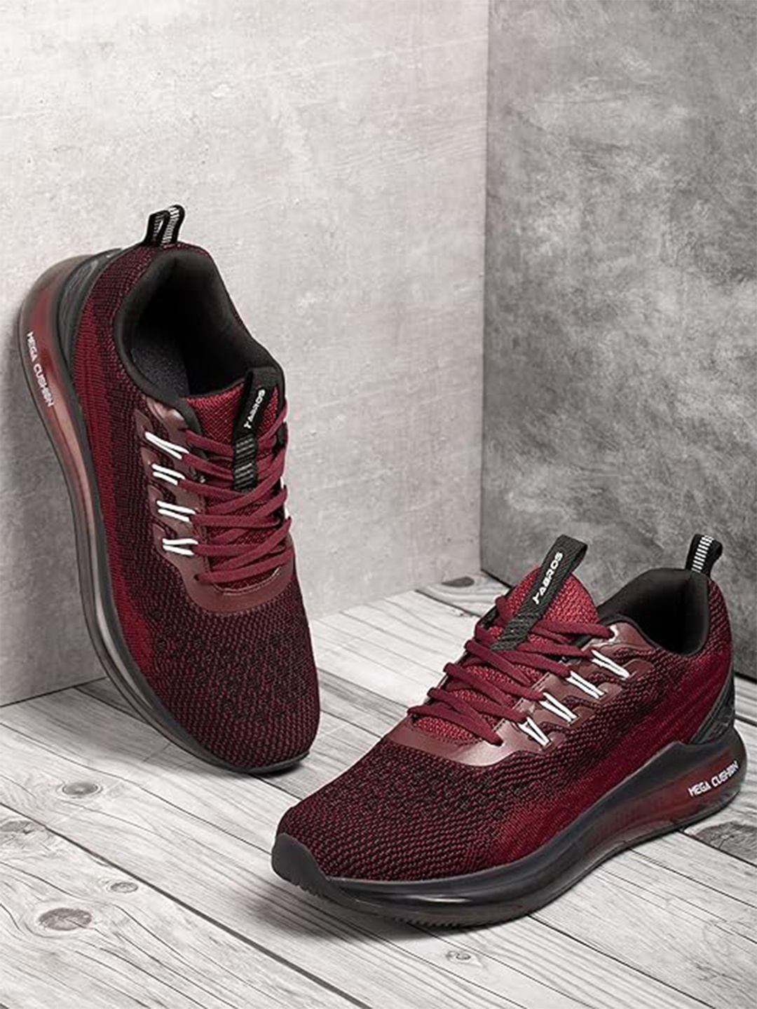 

ABROS Men Textured Lace-Up Running Shoes, Maroon