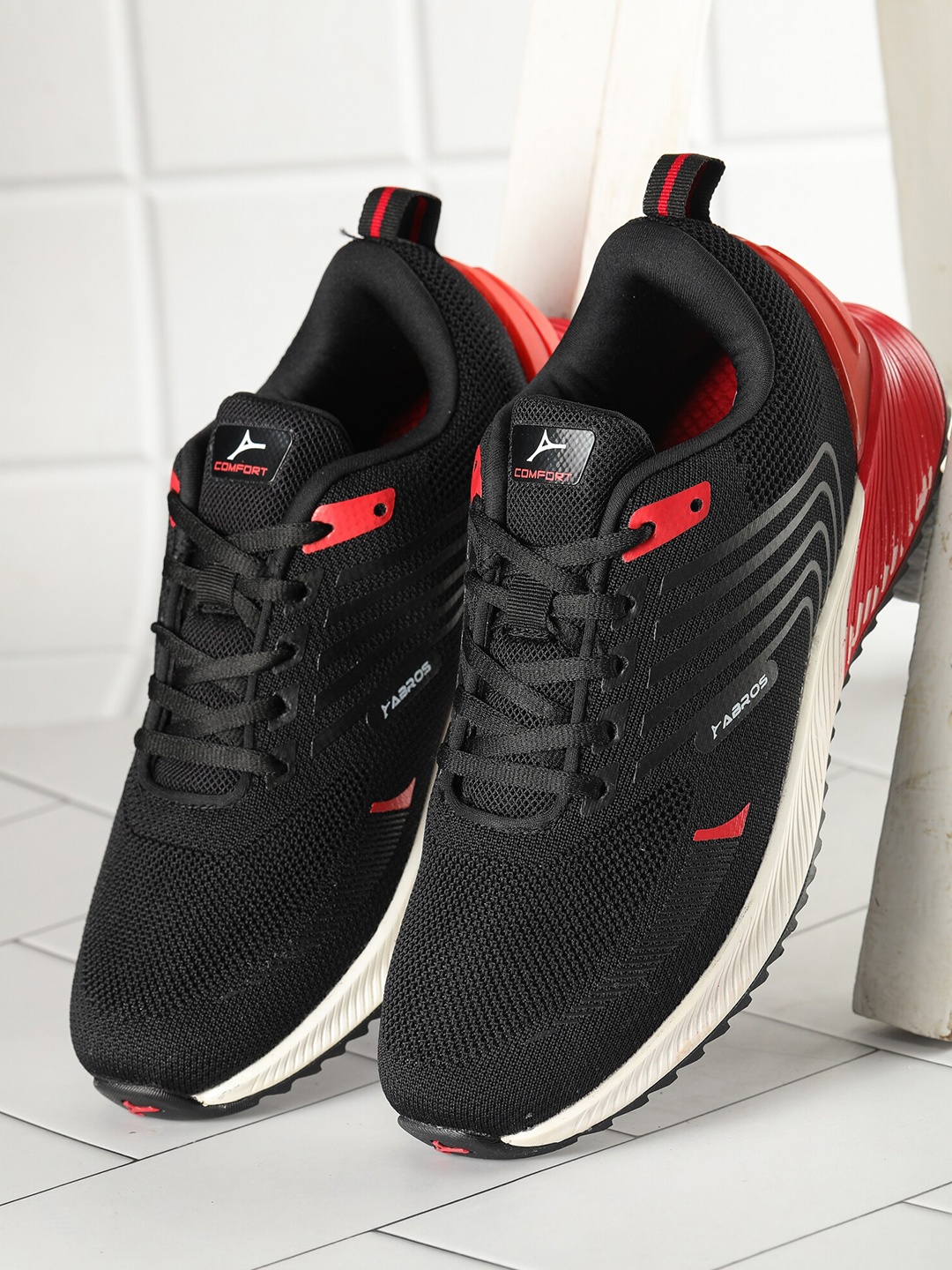 

ABROS Men Memory Foam Mesh Running Shoes, Black