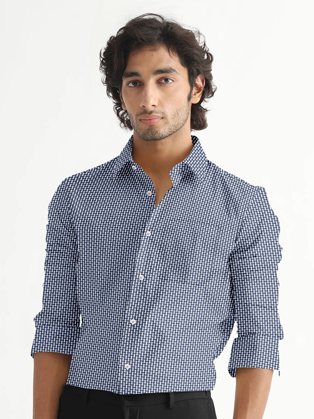 

ROYALTAIL Comfort Opaque Checked Cotton Casual Shirt, Grey