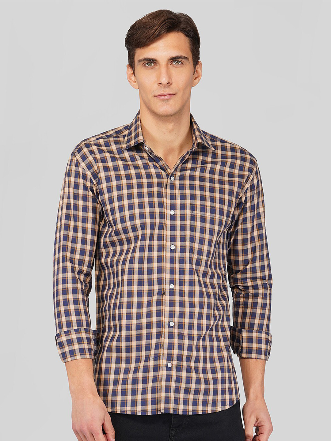 

ROYALTAIL Comfort Opaque Checked Cotton Casual Shirt, Grey