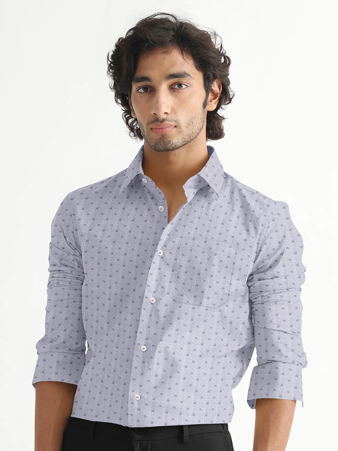 

ROYALTAIL Comfort Opaque Printed Cotton Casual Shirt, Blue