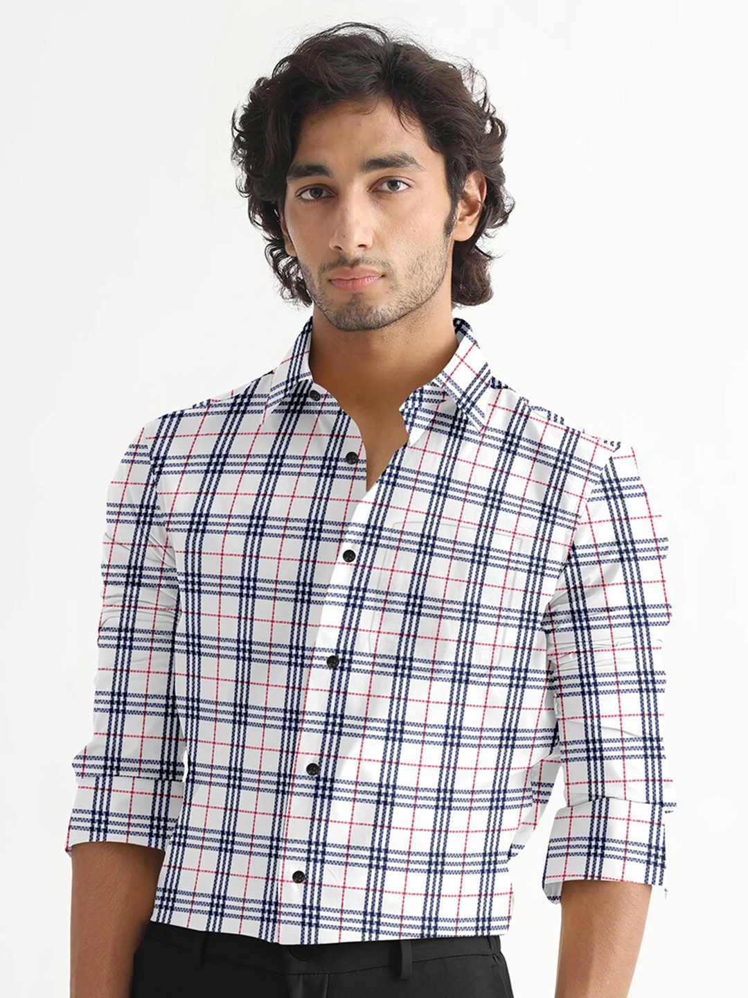 

ROYALTAIL Comfort Tartan Checks Opaque Cotton Casual Shirt, White