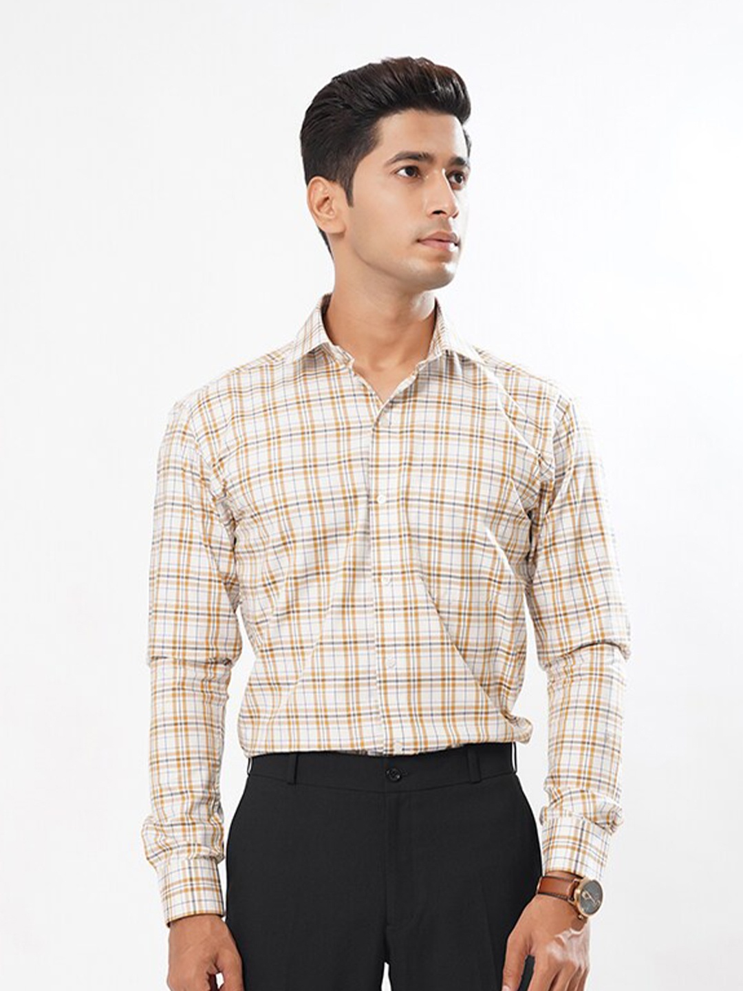 

ROYALTAIL Comfort Tartan Checks Opaque Cotton Casual Shirt, Yellow