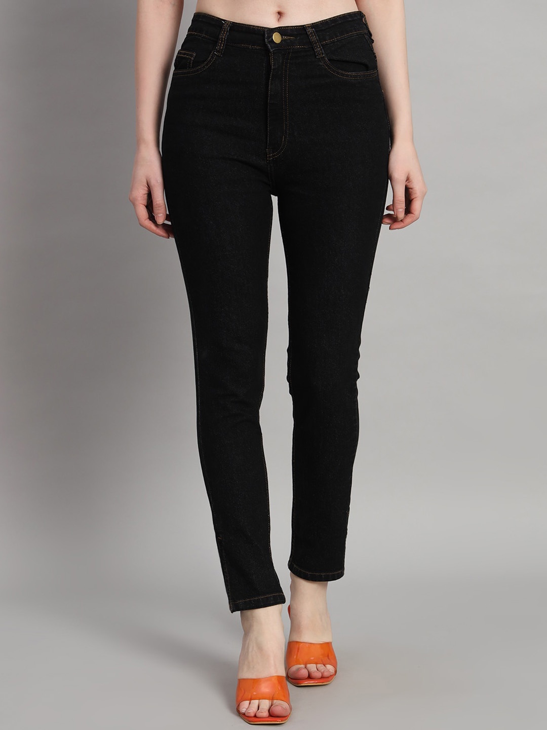 

GUTI Women Clean Look Skinny Fit High-Rise Stretchable Jeans, Black