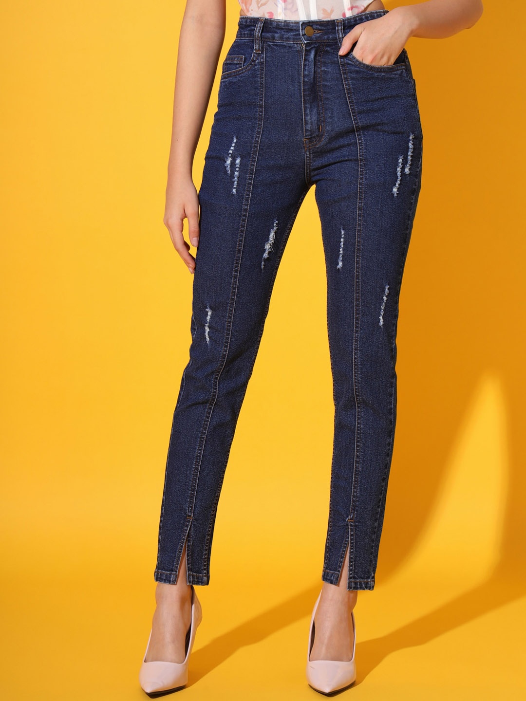 

GUTI Women Skinny Fit High-Rise Mildly Distressed Stretchable Jeans, Blue
