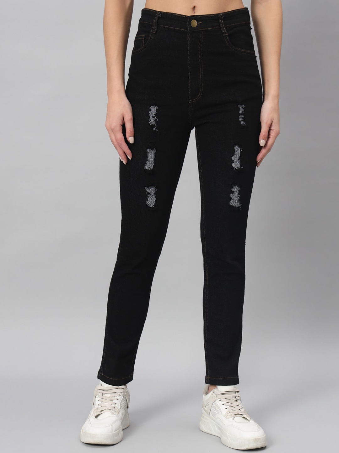 

GUTI Women Skinny Fit High-Rise Mildly Distressed Stretchable Jeans, Black