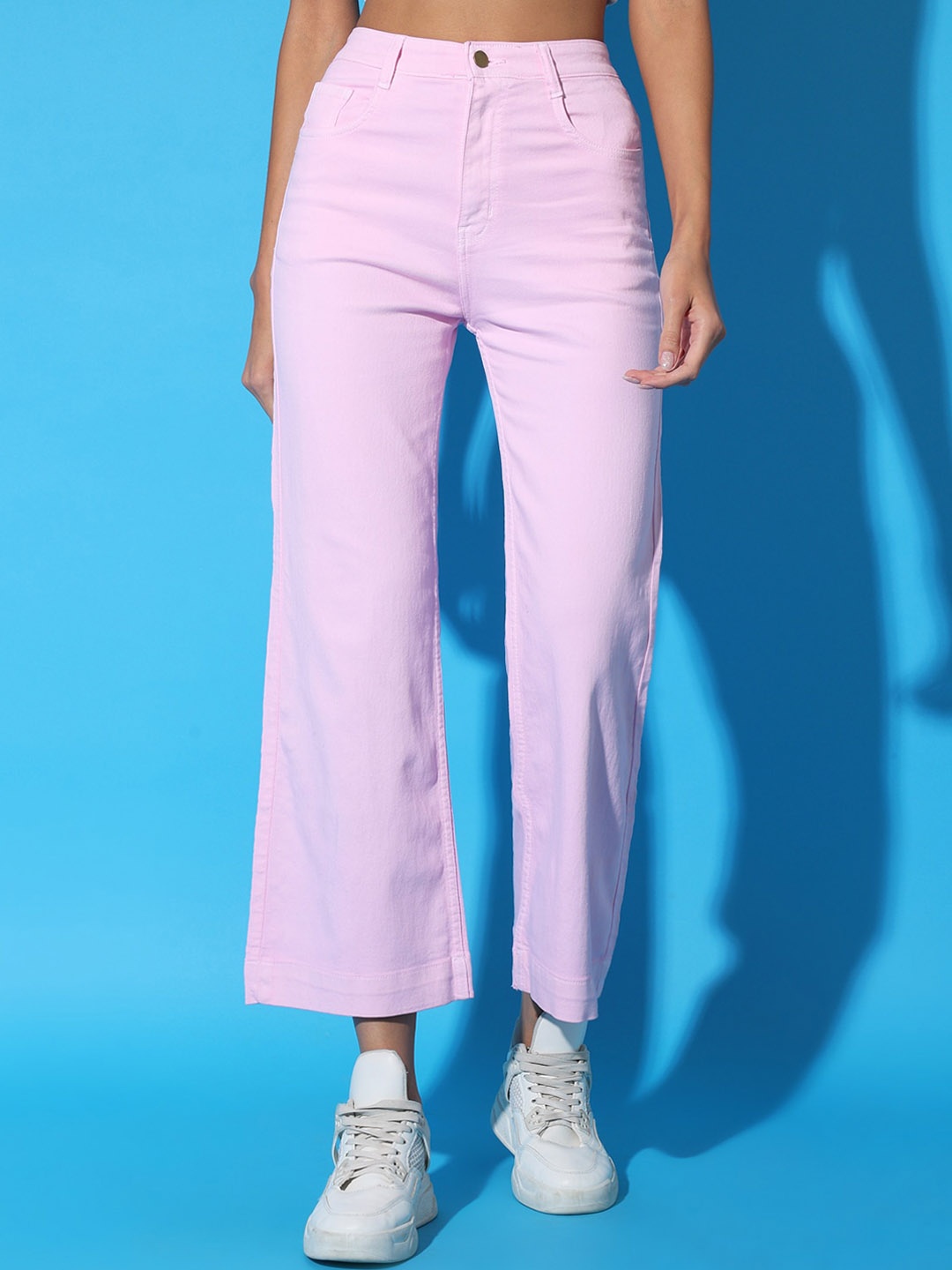 

GUTI Women Flared High-Rise Stretchable Jeans, Pink