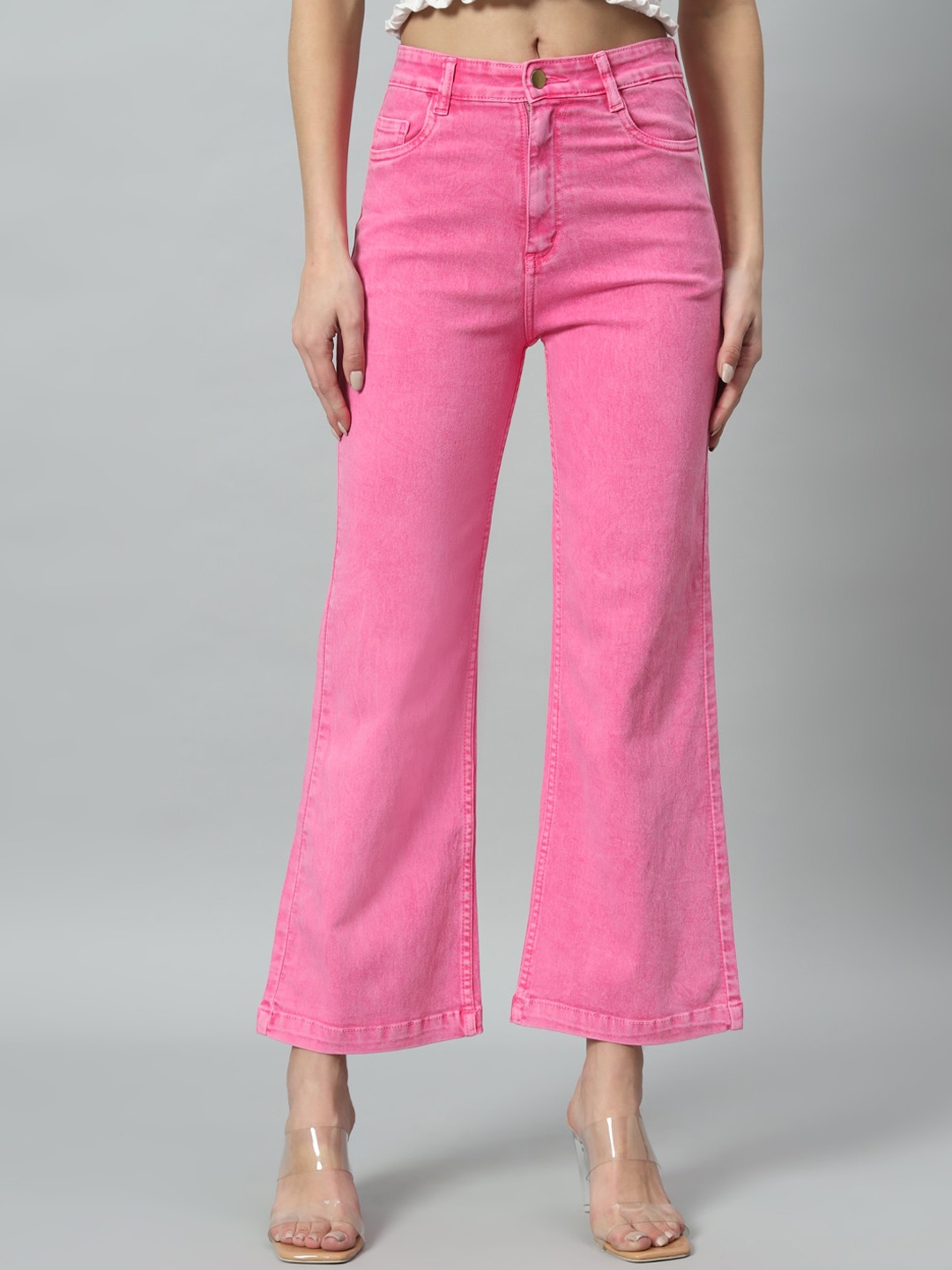 

GUTI Women Flared High-Rise Stretchable Jeans, Pink
