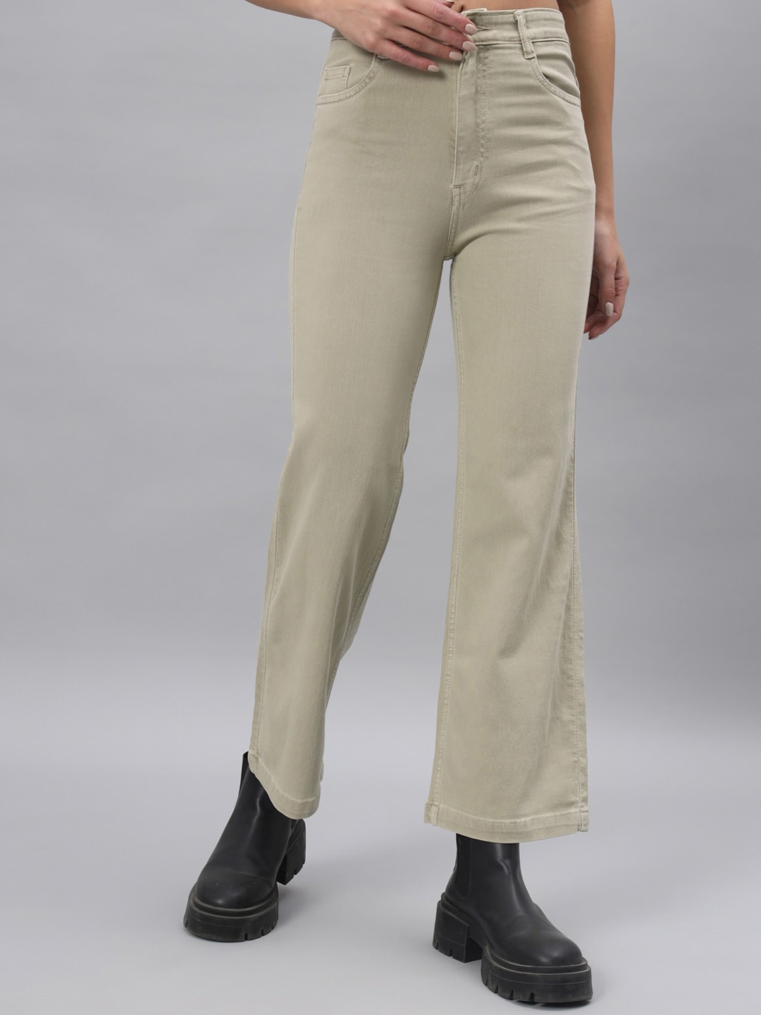 

GUTI Women Flared High-Rise Stretchable Jeans, Grey