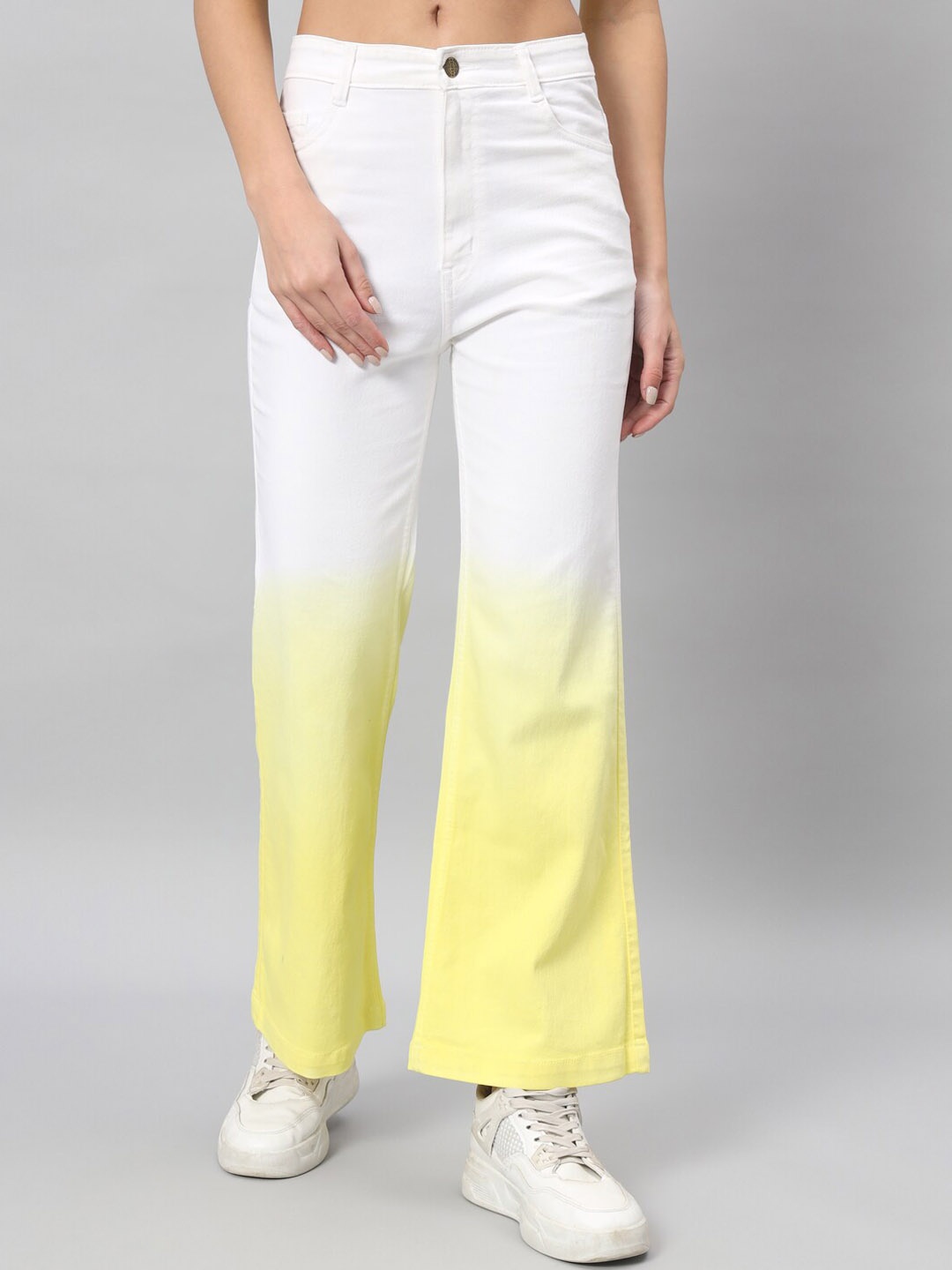 

GUTI Women Flared High-Rise Colourblocked Clean Look Stretchable Jeans, White