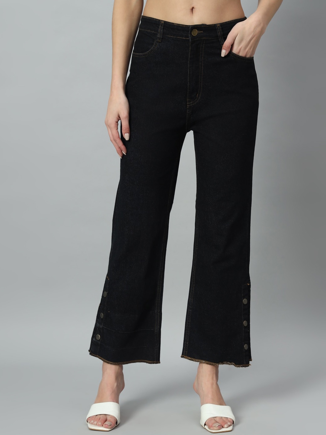 

GUTI Women Flared High-Rise Stretchable Jeans, Black