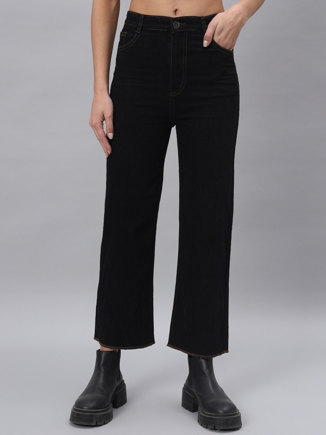 

GUTI Women Flared High-Rise Stretchable Jeans, Black