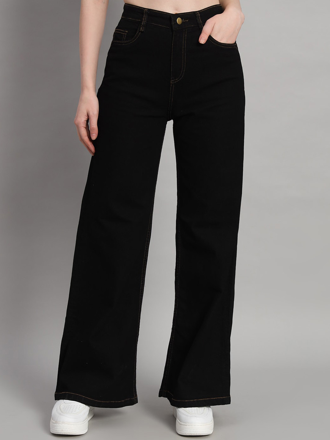 

GUTI Women Flared High-Rise Stretchable Jeans, Black
