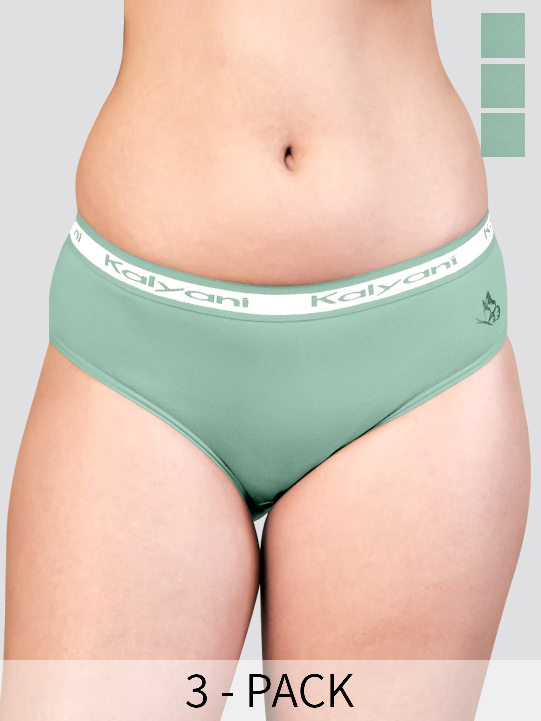 

Kalyani Jazzie Pack Of 3 Mid-Rise Anti-Odour Pure Cotton Hipster Briefs, Green