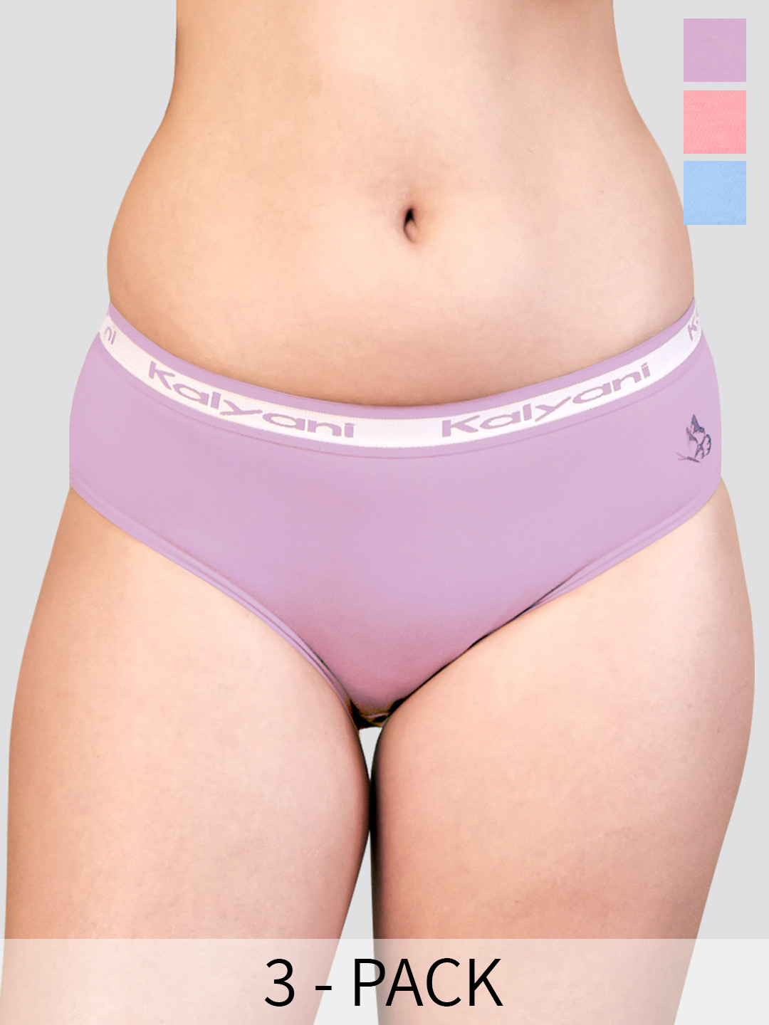 

Kalyani Jazzie Pack Of 3 Mid-Rise Pure Cotton Anti-Odour Hipster Briefs, Lavender