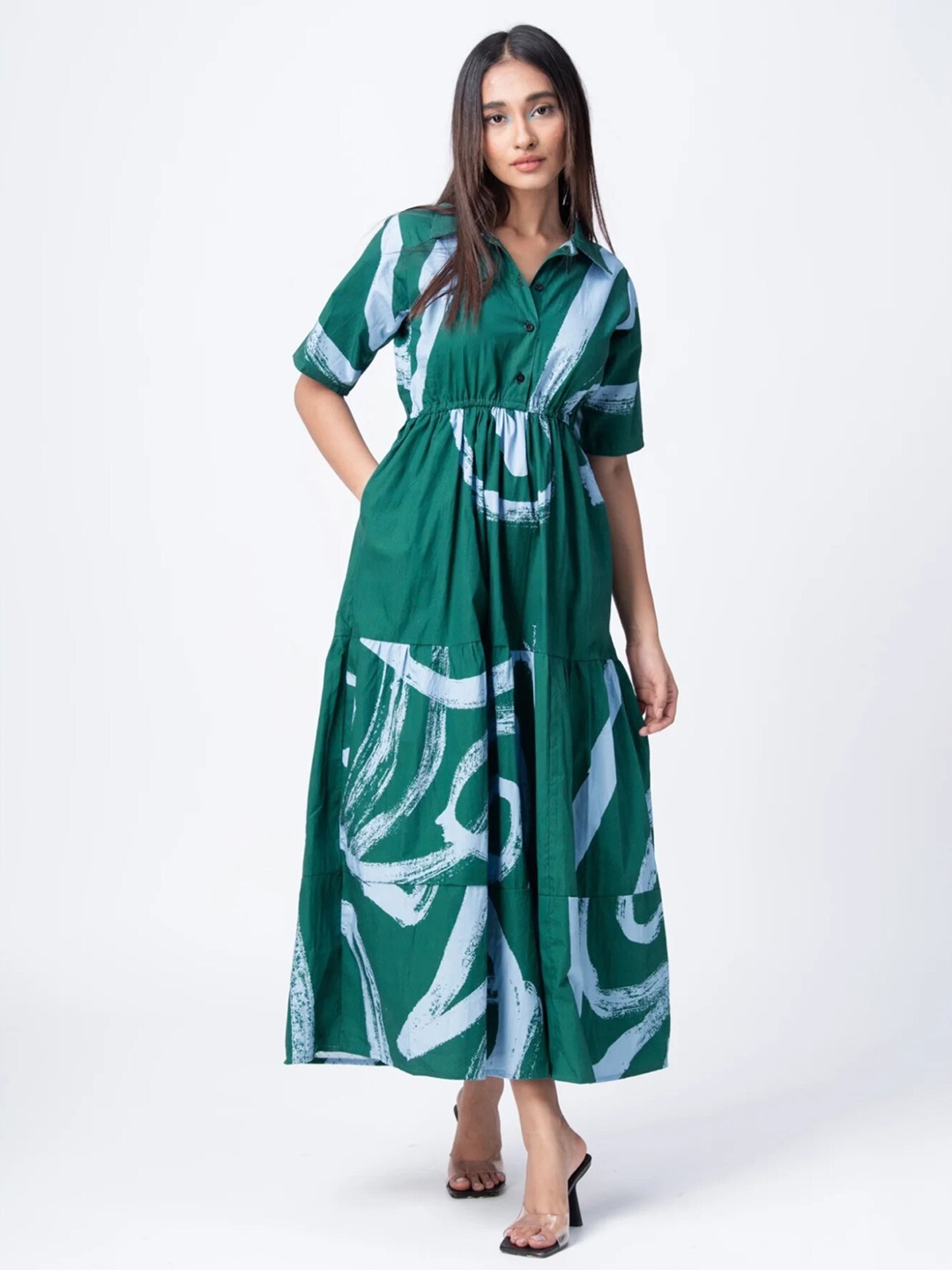 

RadhaRaman Abstract Printed Cotton Maxi Dress, Teal
