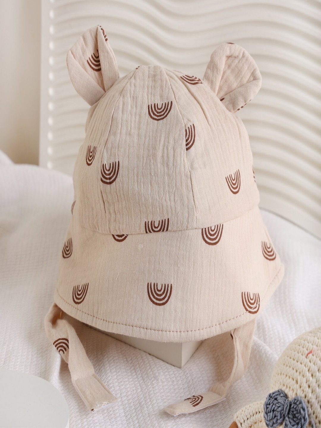 

KICKS & CRAWL Infants Rainbow Printed Cotton Bucket Beanie Cap, Cream