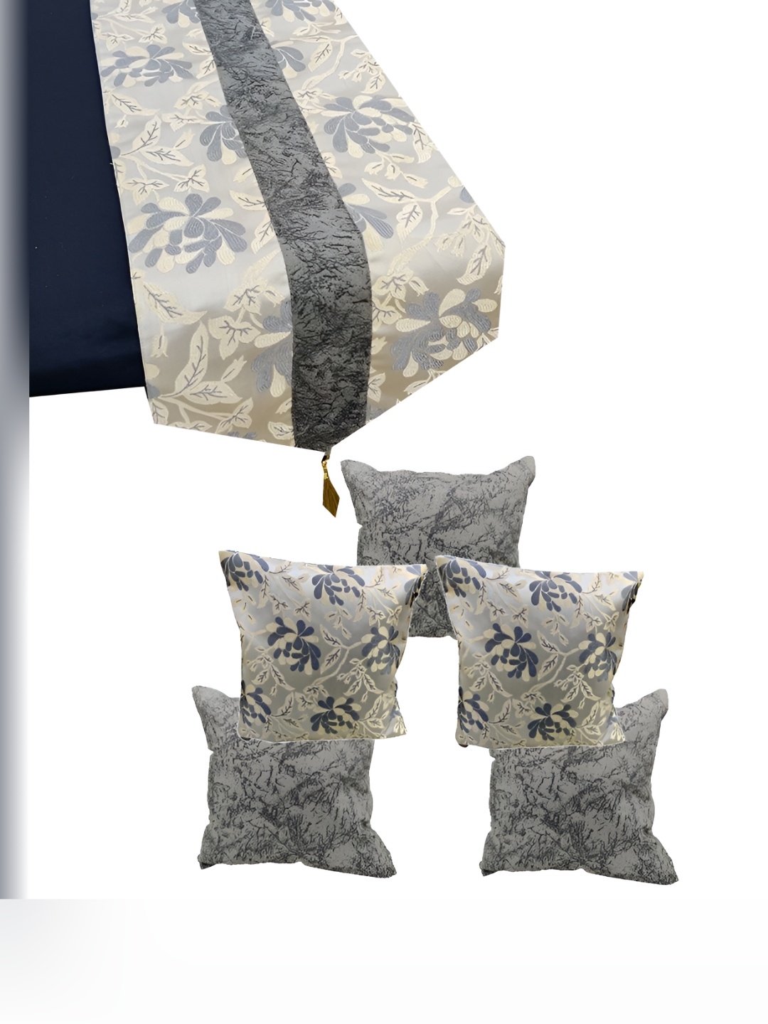 

Good Vibes Grey 6 Pieces Printed Square Cushion Covers and Table Runner